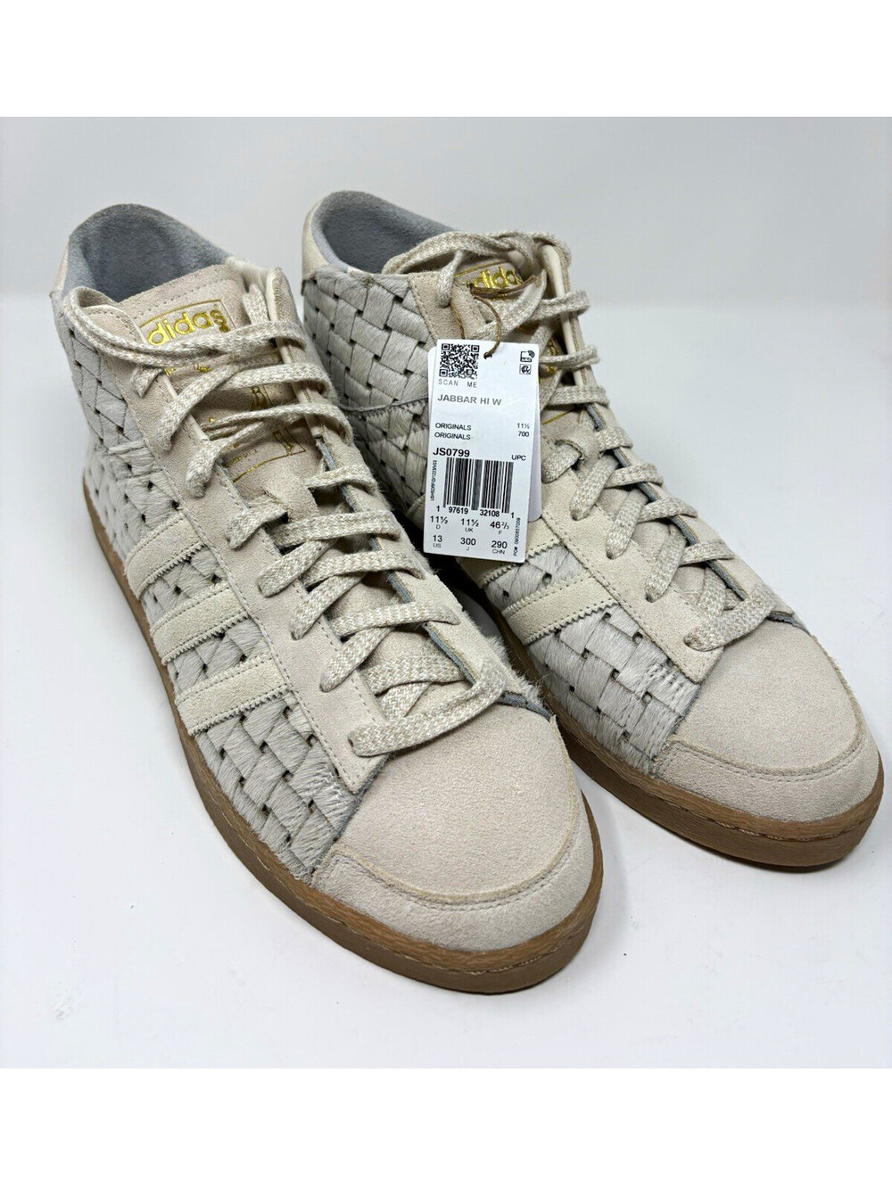 adidas Jabbar Hi Woven Leather Mid Top Sneakers Beige Lace Up JS0799 Sz 13